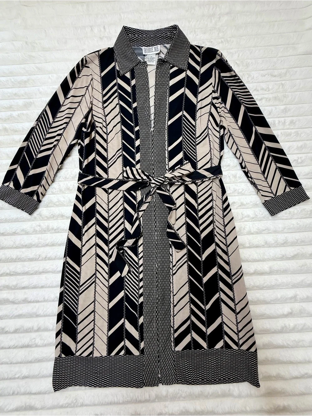Robbie Bee Black & Cream Geometric Shirt Dress M - Picture 1 of 3